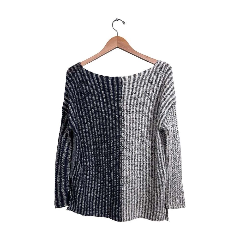 Women’s Free People Gray Blue White Striped Ribbed Knit Scoop Neck Sweater - Picture 2 of 7
